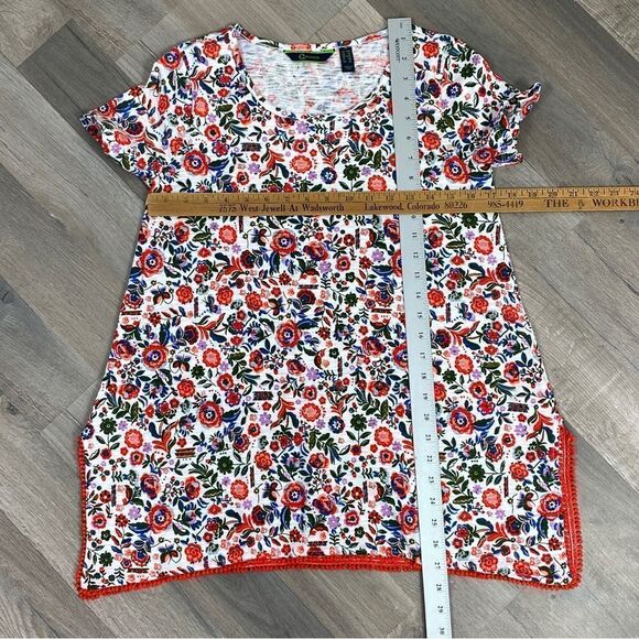 C Wonder Floral PomPom Hem Tunic Tee Shirt White Multi XXS - Picture 12 of 12